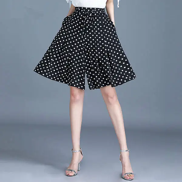 

2024 New Summer Fashion Personality Loose Oversized Casual Minimalist High Waisted Slimming Polka Dot Wide Leg Capris for Women