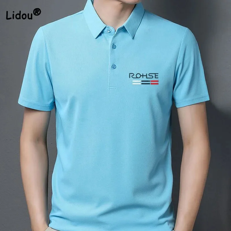 

Summer Male Clothes Fashionable Embroidery Spliced Polo T Shirt for Men All-match Solid Color Casual Short Sleeve Button Tops