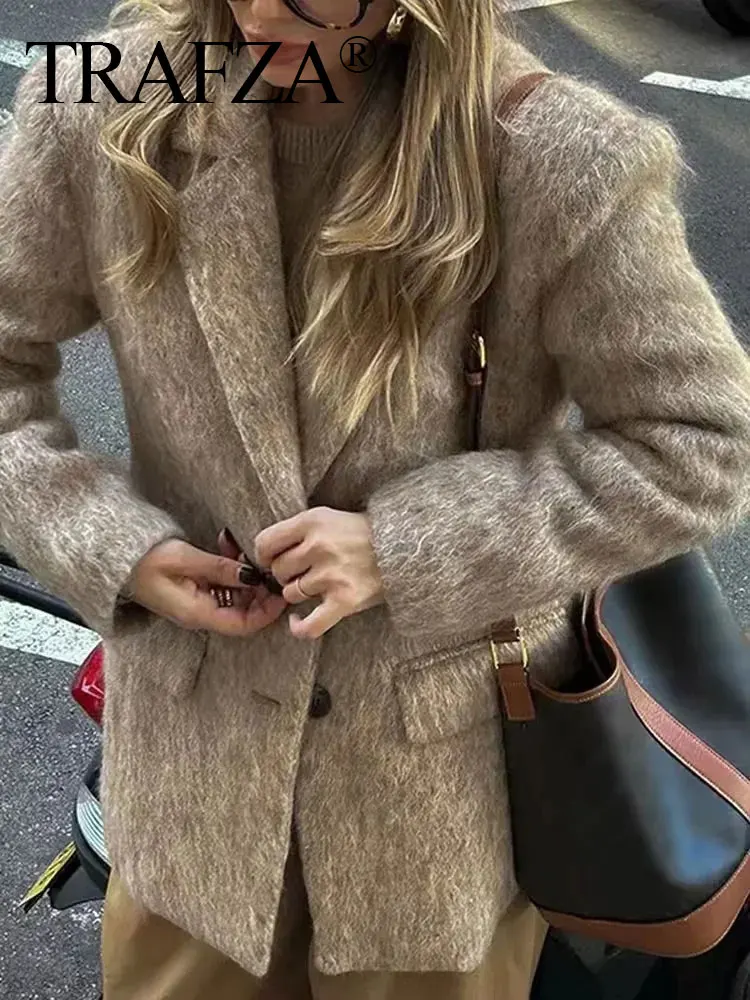 TRAFZA Women Fashion Woolen Blazer Coat Single Breasted Long Sleeve Jackets Elegant Office Lady Suit Coat Spring Outerwear
TRAFZA Women Fashion Woolen Blazer Coat Single Breasted Long Sleeve Jackets Elegant Office Lady Suit Coat Spring Outerwear