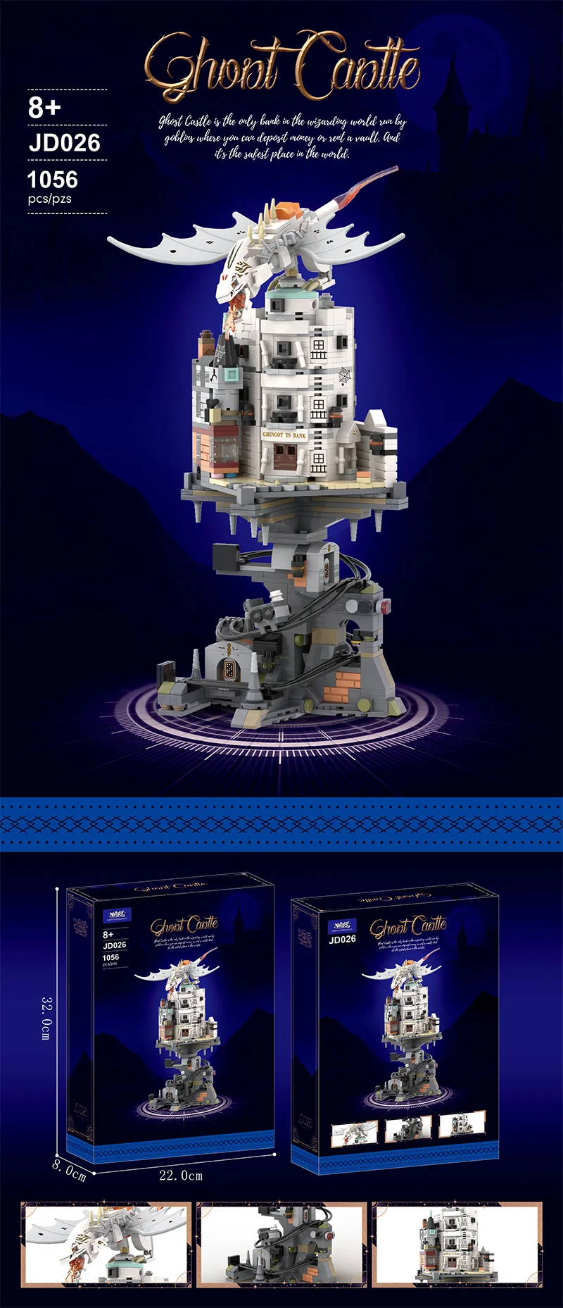 1056PCS MOC Gringotts Wizarding Bank Mini Building Blocks JD026 Magic World Dragon Model Brick Puzzle Toys Gift for Adults KidS 1056PCS MOC Gringotts Wizarding Bank Mini Building Blocks JD026 Magic World Dragon Model Brick Puzzle Toys Gift for Adults KidS