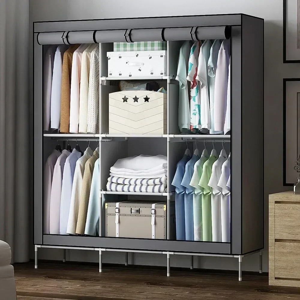 

69 inches Non-Woven Fabric Wardrobe Portable Clothes Closet Storage Organizer, 51 x 17.5 x 69 inches, Grey