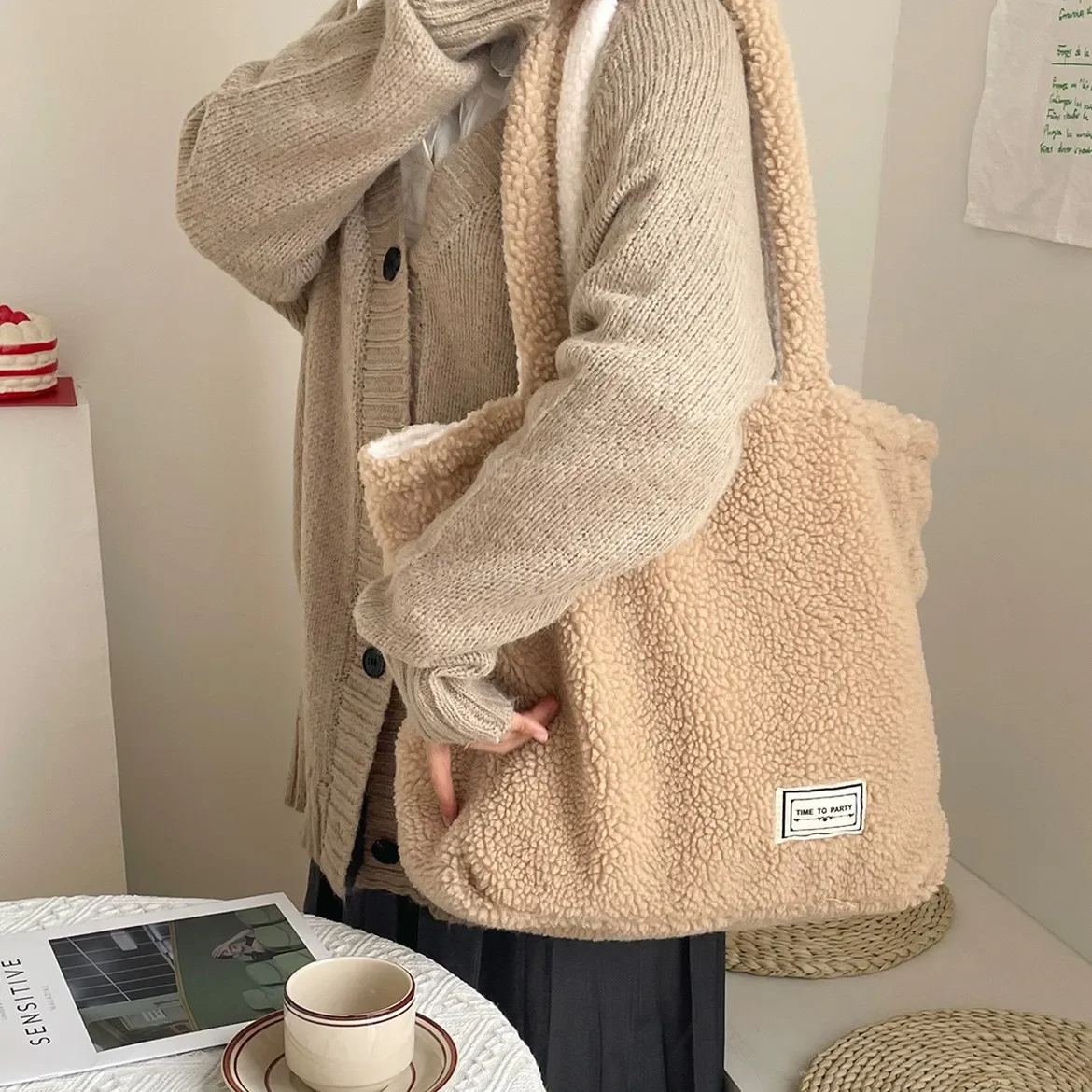 

Fleece Two Girls Side Bags Cashmere Handbag Designer Women's Shopper Bookbag Bag Purse Tote Available Bags Ladies Plush Shoulder