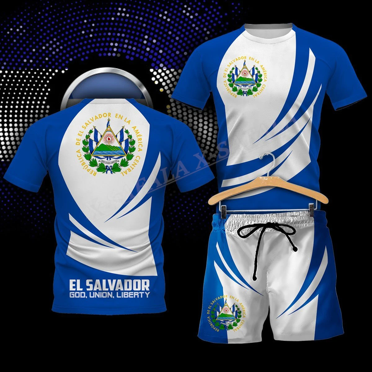 

EL SALVADOR Country Flag 3D Print T-shirt Short Combo Beach Set Men Summer Short Sleeve Casual Mens T-Shirt BoardShorts Set