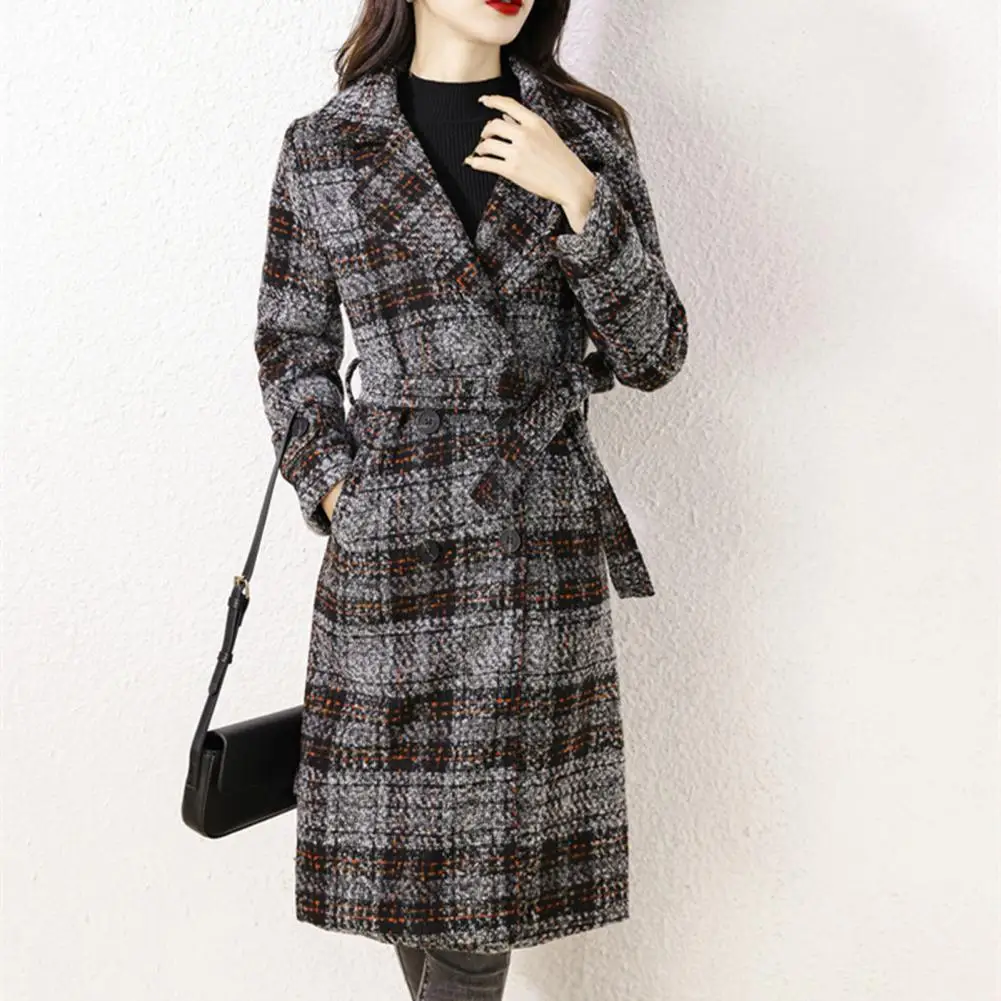 Double-breasted Coat Female Belted Long Coat Stylish Plaid Print Women's Woolen Coats Double Breasted for Autumn/winter
Double-breasted Coat Female Belted Long Coat Stylish Plaid Print Women's Woolen Coats Double Breasted for Autumn/winter