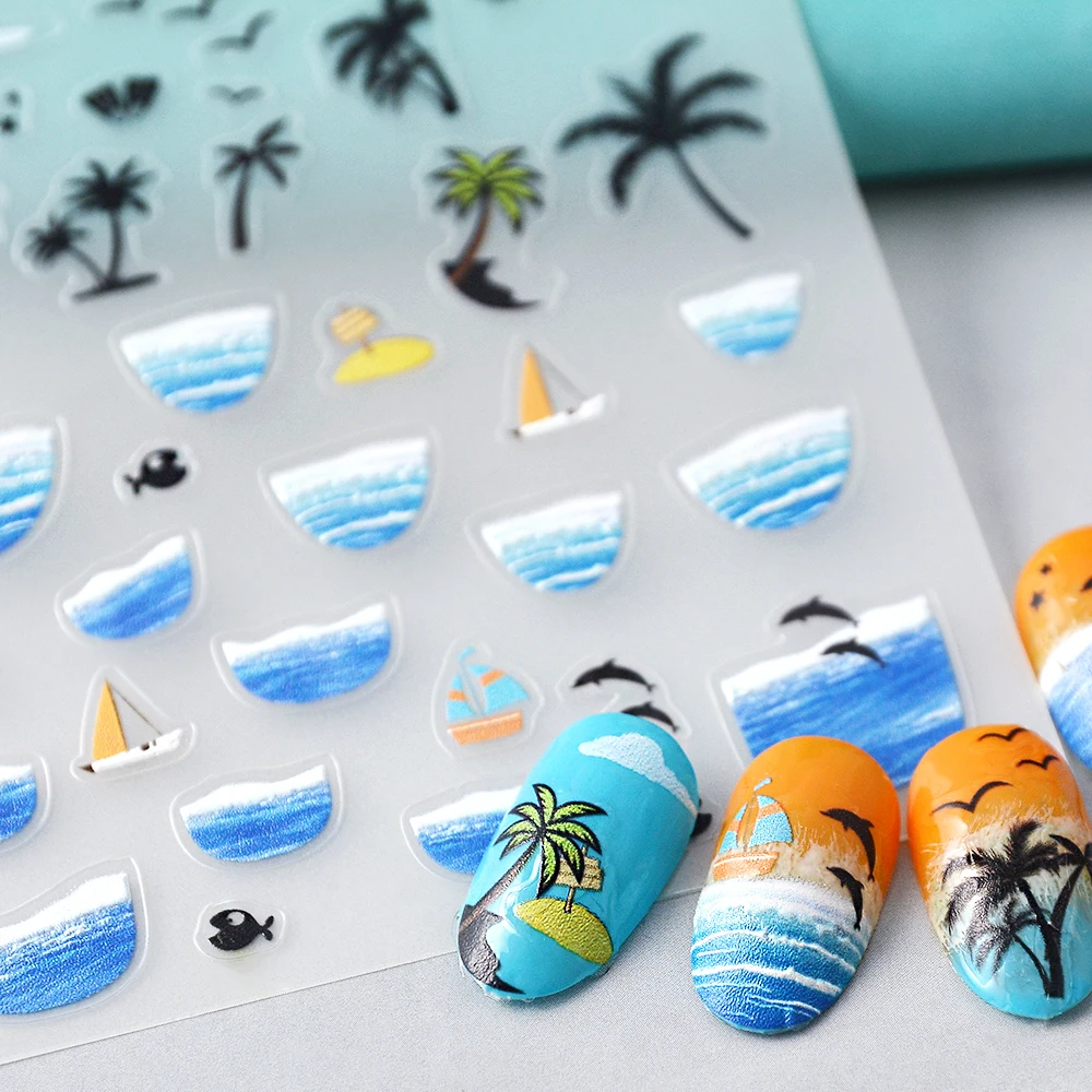 Cool Summer Sea Beach 5D Nail Stickers Adhesive Tattoo Nails
