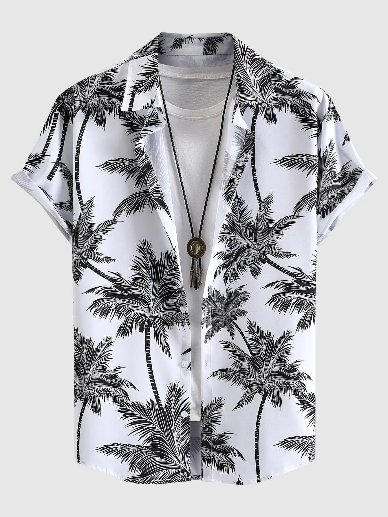 

2024 Men's Tropical Print Hawaiian Summer Beach Vacation Set Plant Coconut Tree Short Sleeve T- Shirt 4-Way Stretch Fabric Shirt