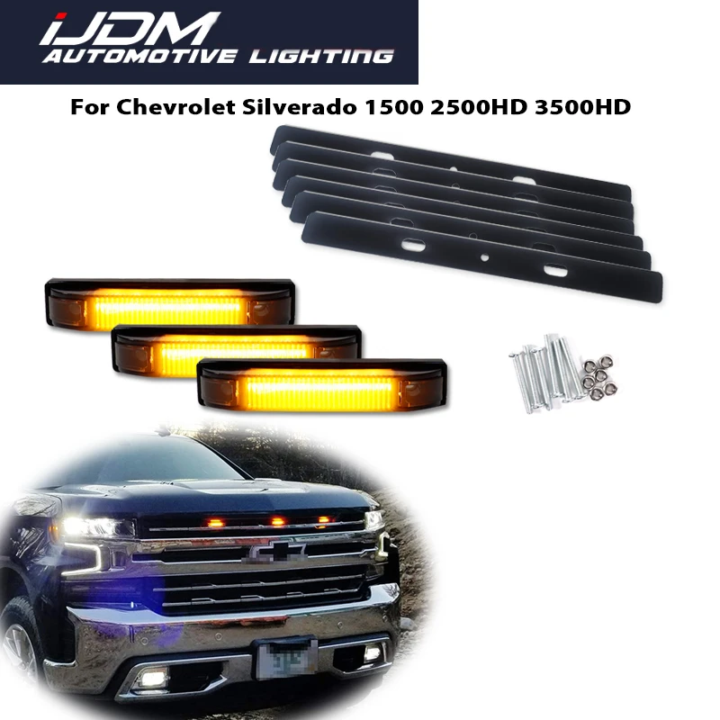 

For 2019/2020-up Chevrolet Silverado 1500 2500HD 3500HD Full LED Front Center Grille Running/Position Lights w/Mounting Brackets