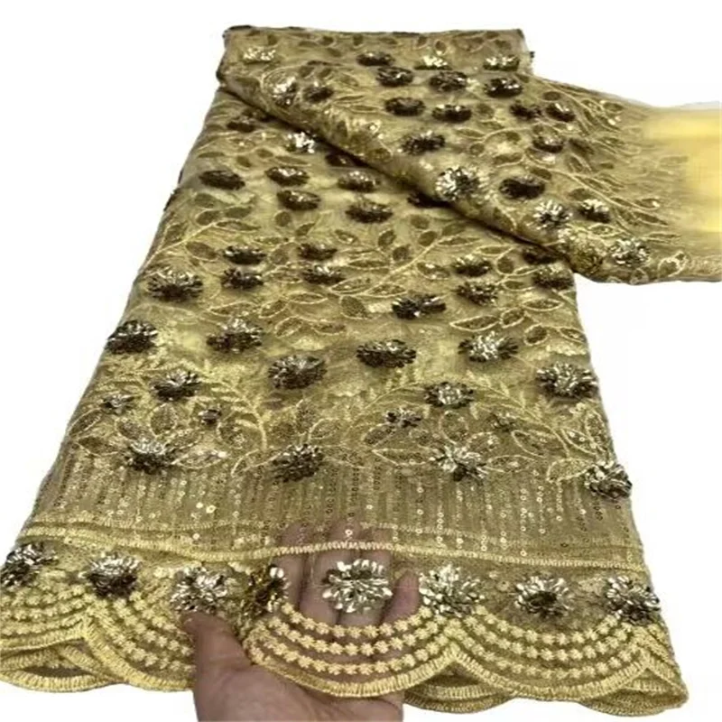 African Lace Fabric Gold High Quality 5Yards Lace Sequence Sequins Embroidery French Wedding Mesh Net Fabric For Party Dresses
African Lace Fabric Gold High Quality 5Yards Lace Sequence Sequins Embroidery French Wedding Mesh Net Fabric For Party Dresses