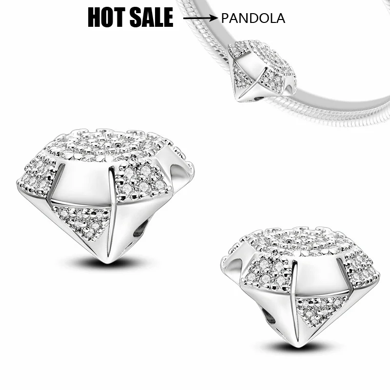 

Бусины-шармы из серебра 925 пробы со сверкающими бриллиантами и цирконом подходят для оригинальных женских браслетов Pandora DIY изысканные ювелирные изделия в подарок