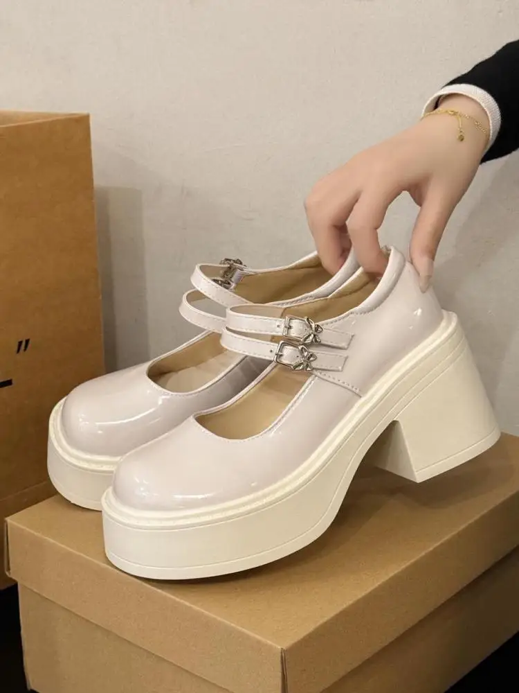 

Kawaii High Heel 6cm Mary Jane Pu Leather Shoes Women's 2024 New Platform Japanese College Style Jk Uniform Lolita Shoes