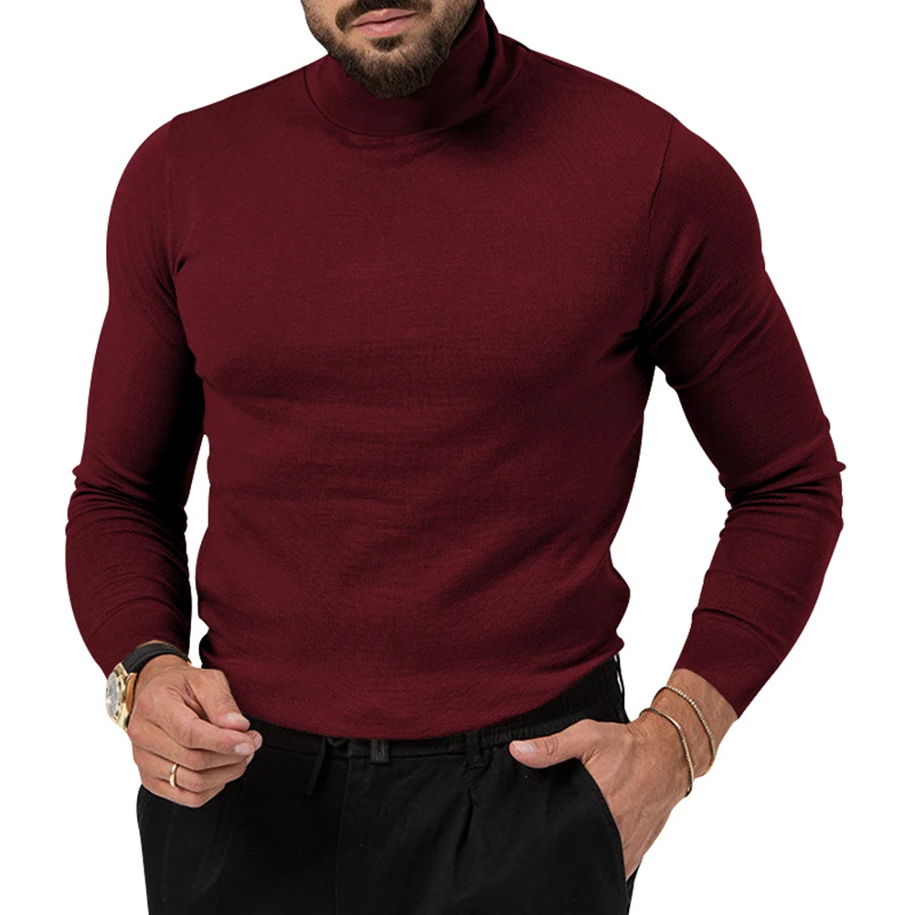 

Осенне-зимний мужской свитер, Мужская Базовая рубашка, топ, Повседневная тонкая трикотажная рубашка с высоким воротником и длинным рукавом, приталенный силуэт, однотонный цвет