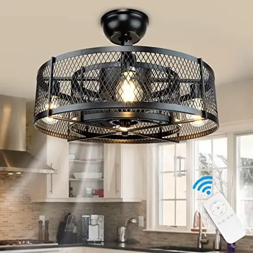 Cage Ceiling Fan with Lights Remote Control, 17\u201DSmall Industrial Bladeless Fan Light with 3 Speed, Smart 18W LED Dimmable L
Cage Ceiling Fan with Lights Remote Control, 17\u201DSmall Industrial Bladeless Fan Light with 3 Speed, Smart 18W LED Dimmable L
