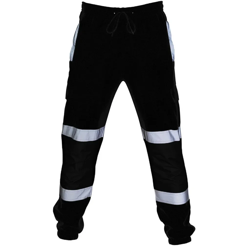 

Mens Work Joggers Patchwork Workwear Uniform Bottoms Safety Sweat Pants Striped Reflective Pants Loose Mens Jogging Trousers