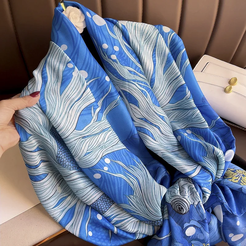 

2023 Luxury Brand Solid Color Gradient Silk Scarf Women Fashion Luxury Shawls and Wraps Beach Female Foulard Oversides Wholesale