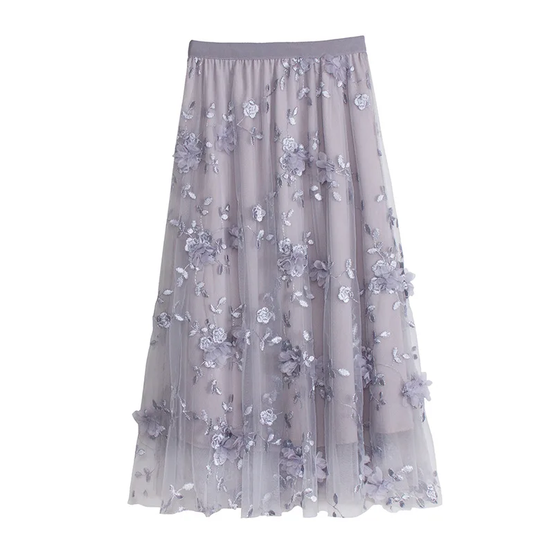 

Женская юбка-пачка средней длины, розовая трапециевидная юбка из тюля с цветочной вышивкой в Корейском стиле, весна-лето 2024