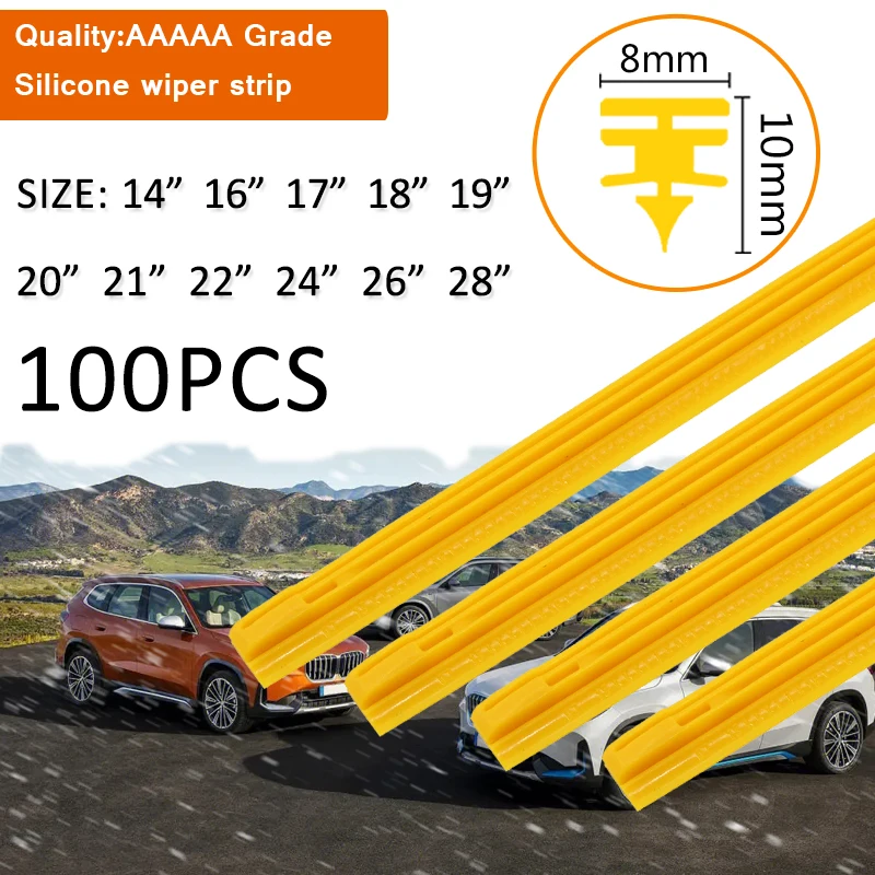 

100PCS Car Wiper Blade Windscreen yellow silica gel Replacement Strip 8MM 14"16"17"18"19"20"21"22"24"26"28" Auto Accessories