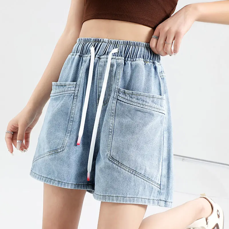 

New Summer Denim Shorts Woman Fashion Washed Cotton Baggy Short Jeans Pants Drawstring Loose Straight Casual Shorts Jean Q836