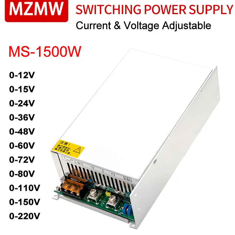 

MZMW 1500W Switching Power Supply Adjustable 0-12V 15V 24V 36V 48v 60V 72V 80V 110V 150V 220V 110/220V AC/DC Single Output SMPS