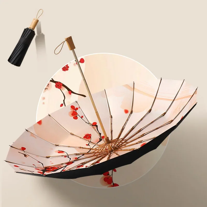 

Женский складной зонтик, черный Компактный зонтик из алюминиевого сплава, с защитой от ветра и дождя, 16 шт.