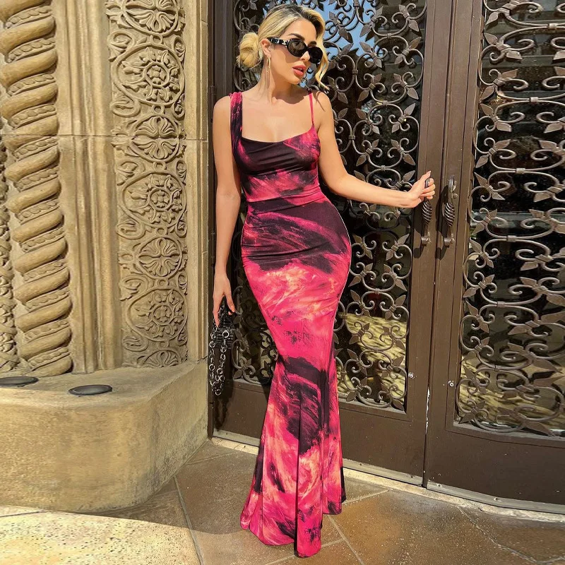 Fashionable Printed Backless Slim Asymmetric Suspender Dress Women Sexy A Line Bodycon Maxi Dresses Summer Night Party Vestidos
Fashionable Printed Backless Slim Asymmetric Suspender Dress Women Sexy A Line Bodycon Maxi Dresses Summer Night Party Vestidos