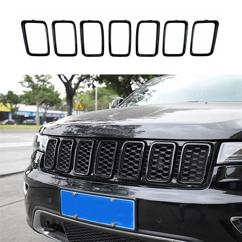 

7PCS Front Grille Cover Grill Ring Inserts Frame Trims Kit for 2017-2022 JEEP Grand Cherokee