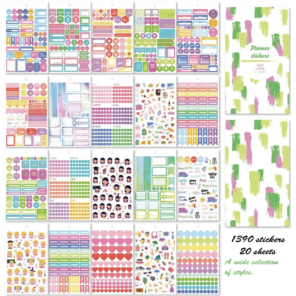

20 Sheets/1390Pcs Planner Stickers Diary Accessories Stickers DIY Material Scrapbooking Stickers Stationery