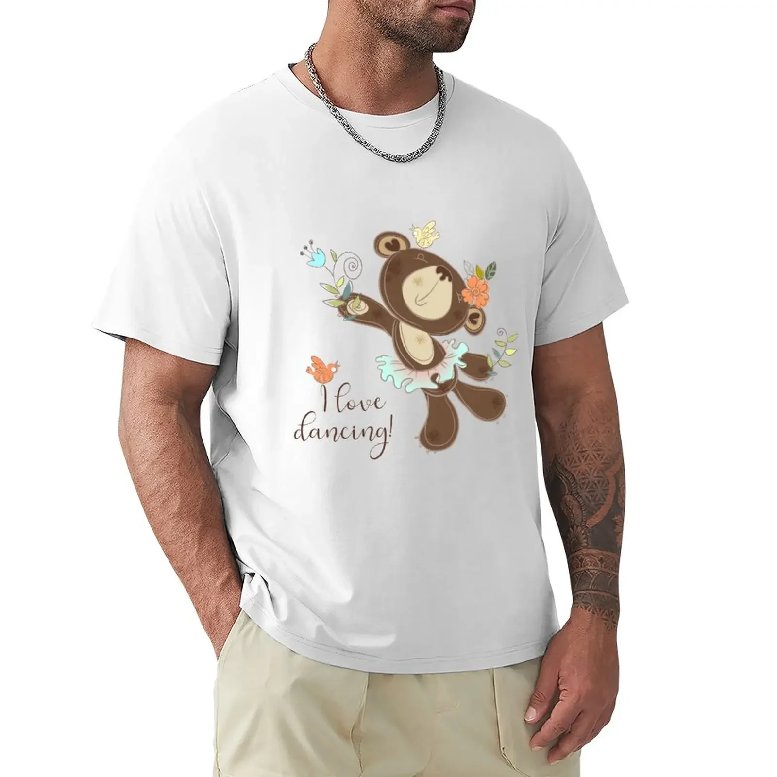 

Танцующий медведь, Туту, любит танцевальную футболку, летняя одежда, черная стандартная Мужская футболка