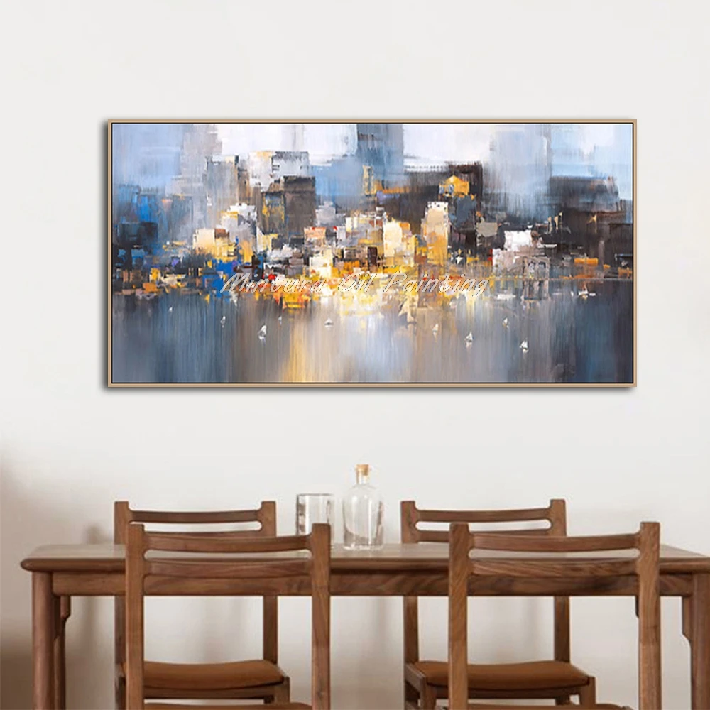 

Mintura Large Size,Hand-Painted Abstract City Landscape Oil Paintings on Canvas,Wall Art,Picture for Living Room,Home Decoration