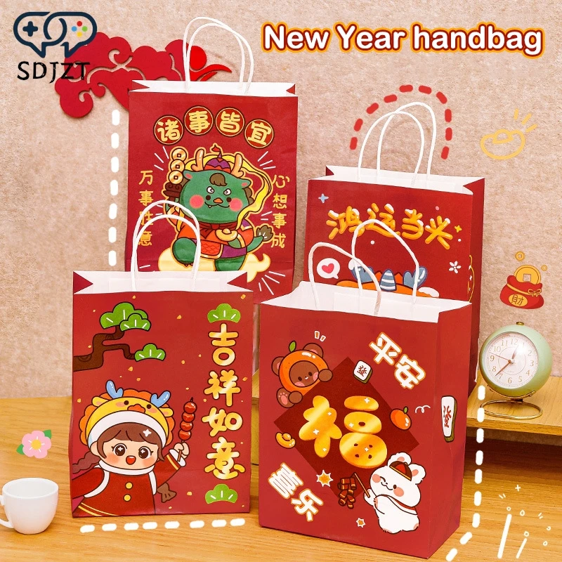 

2024 Новогодняя миниатюрная сумка, креативный подарок, сумка-тоут, мультяшный день дракона, милый бумажный подарочный пакет с ручкой, праздничные принадлежности
