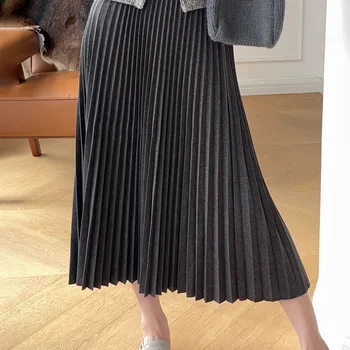 Obtenha um Glamour Encantador com a Saia de Tule Sexy em Rosa Pink! 10 Winter Women Long Woolen Pleated Skirt Fashion High Waist Basic Wool Skirts Female Casual Thick Warm Elastic A-Line Skirts C-295