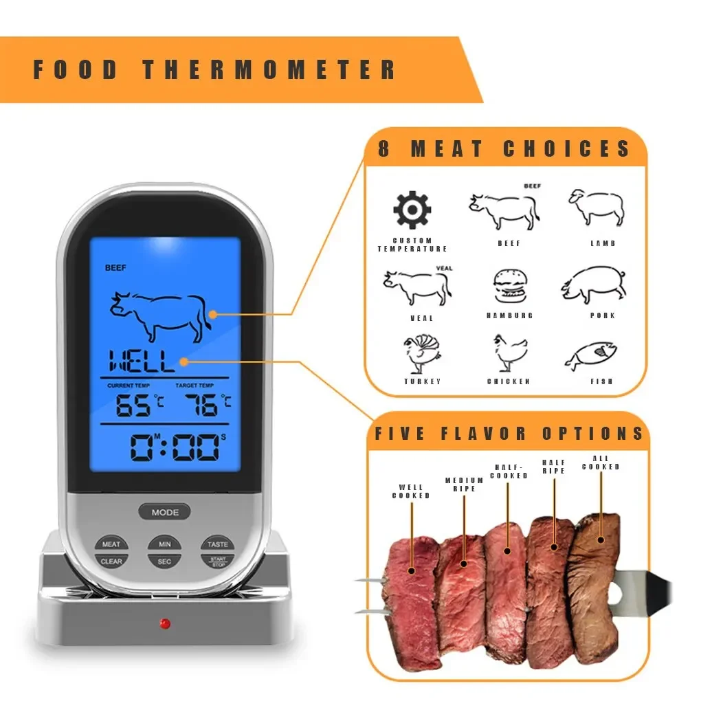 

Термометры для мяса, Bluetooth цифровой Кухонный Термометр с ЖК-дисплеем и таймером, с дистанционным управлением