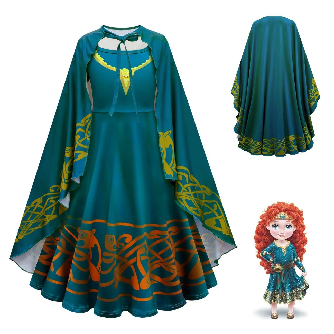 Disney Two-piece Braver Brave Legend Merida Girl Cosplay Costumes Bag Cotton Long Sleeves Halloween Princess Dress Cape Suit Set
Disney Two-piece Braver Brave Legend Merida Girl Cosplay Costumes Bag Cotton Long Sleeves Halloween Princess Dress Cape Suit Set
