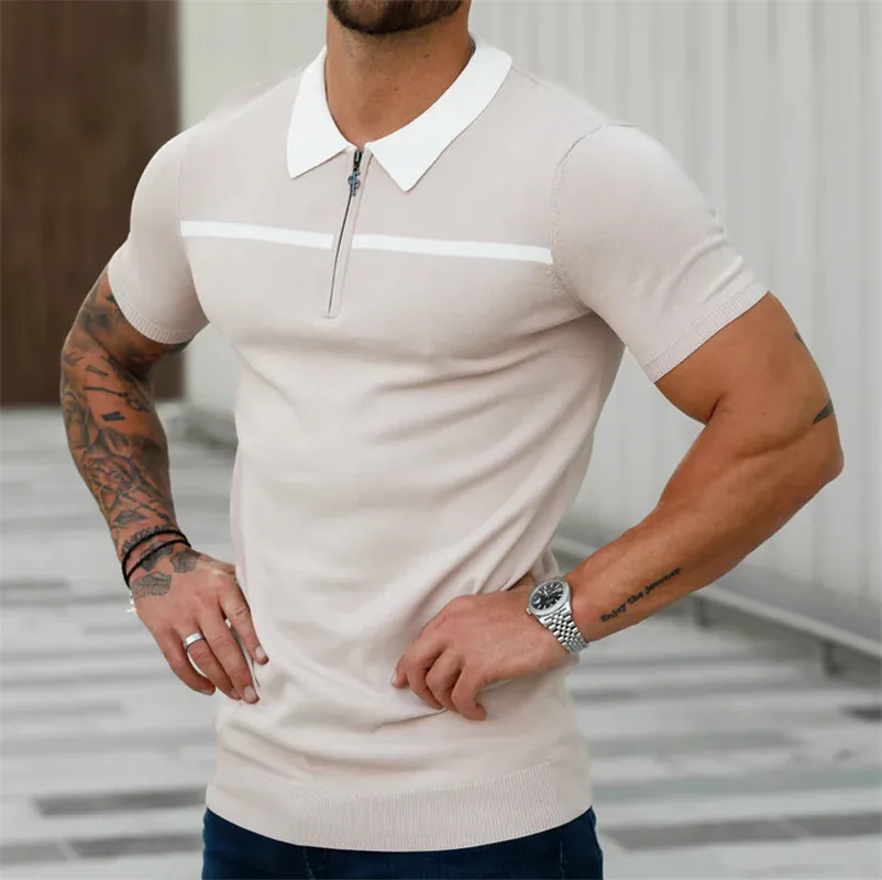 

Новинка 2023, повседневная мужская летняя рубашка-поло с лацканами, брендовая модная деловая вязаная спортивная облегающая Мужская футболка с коротким рукавом, Топ