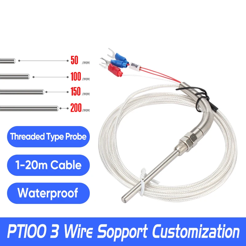 WZPT-03 PT100 M8 Threaded Type Probe Temperature Sensor Thermocouple with 1/2/3/5m Waterproof High Precision 3 Wire Cable
WZPT-03 PT100 M8 Threaded Type Probe Temperature Sensor Thermocouple with 1/2/3/5m Waterproof High Precision 3 Wire Cable