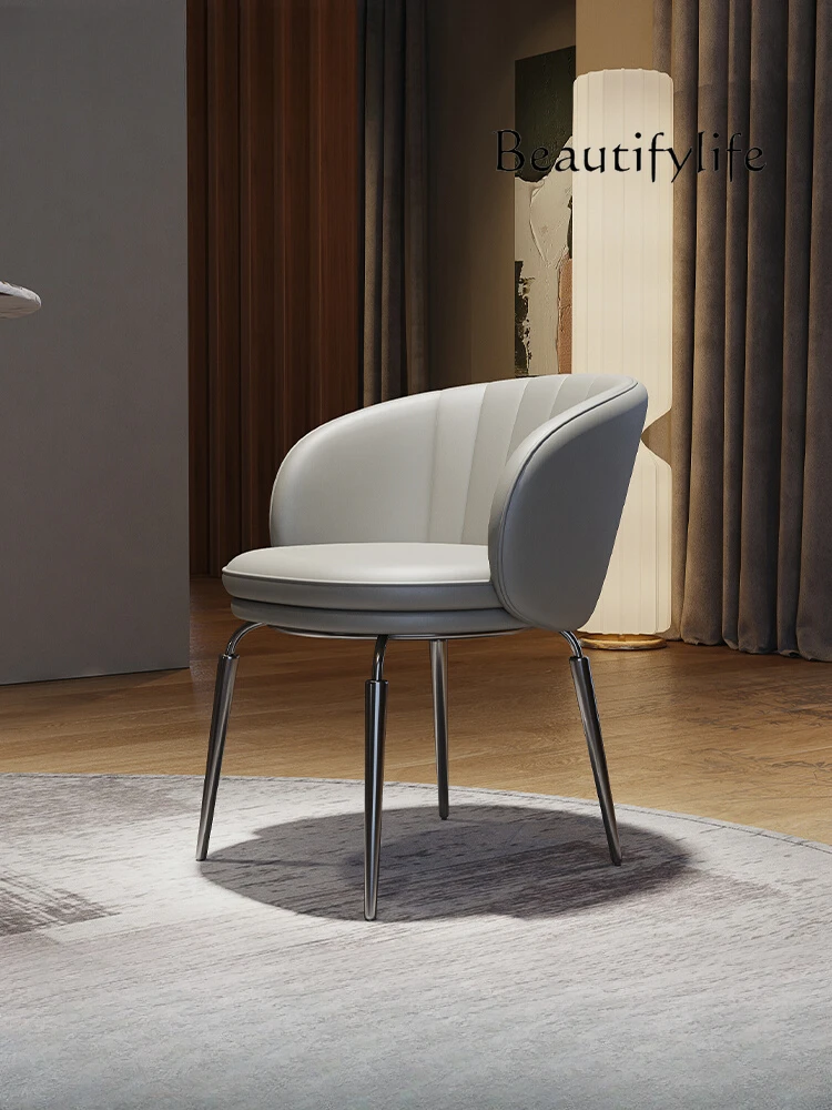 

Italian Minimalist Modern Microfiber Leather Leisure Dining Chair Design Light Luxury Retro Home Back Chair