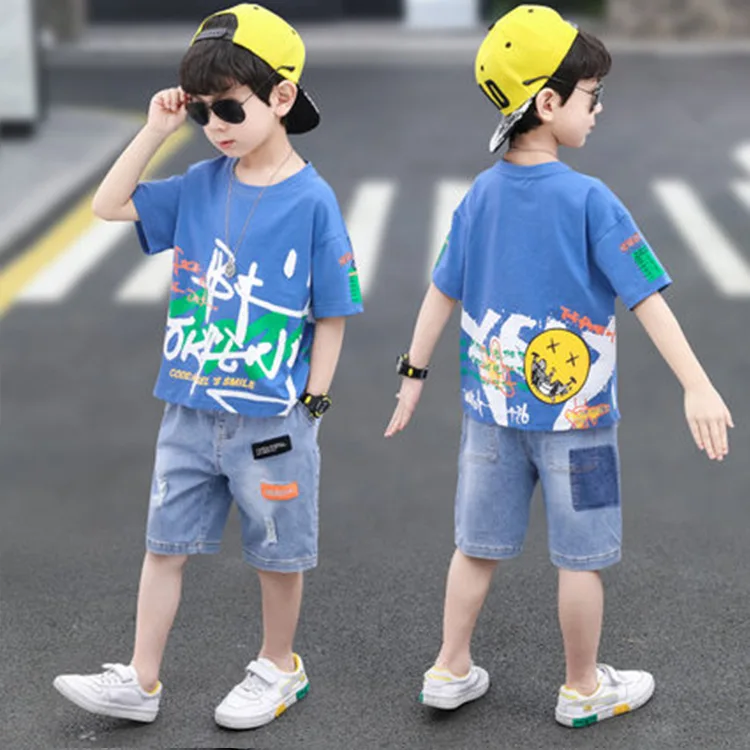 New Boys Summer 2pcs Clothes Set Fashion Printed Cotton Short Sleeves Tee Cowboy Denim Pants 5 7 9 11 13 Years Old
New Boys Summer 2pcs Clothes Set Fashion Printed Cotton Short Sleeves Tee Cowboy Denim Pants 5 7 9 11 13 Years Old
