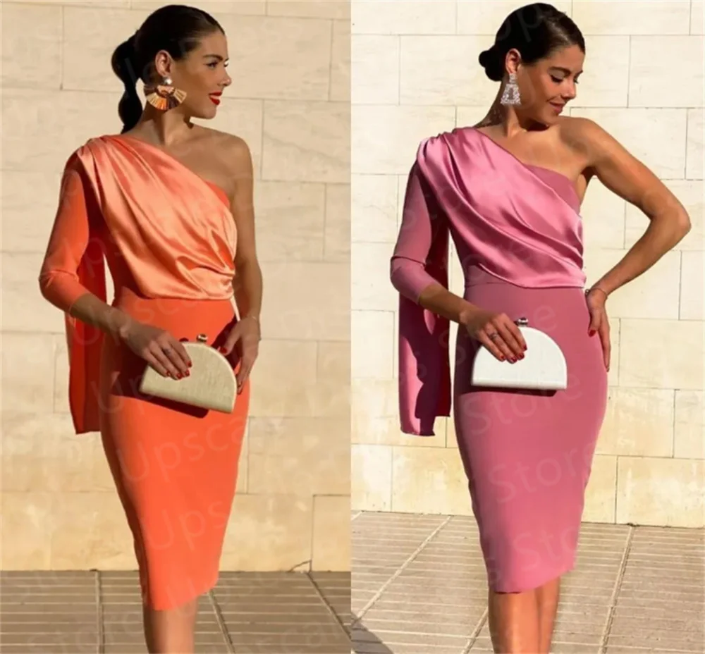 2024 Elegant Mother Of The Bride Dresses One Shoulder Orange Pink Vestidos Long Sleeve Ruched Satin Formal Occasion Dresses
2024 Elegant Mother Of The Bride Dresses One Shoulder Orange Pink Vestidos Long Sleeve Ruched Satin Formal Occasion Dresses