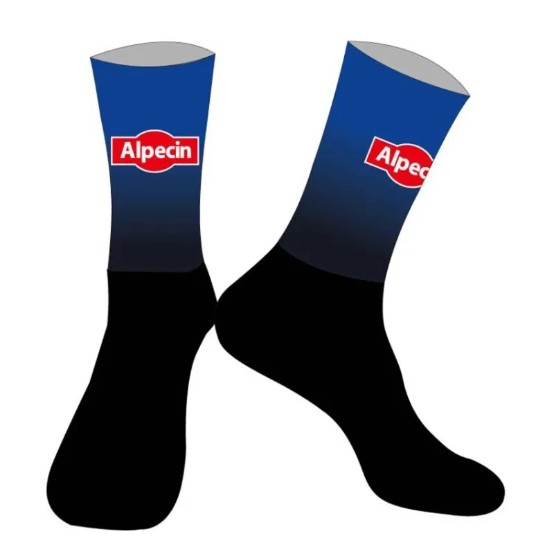 

LASER CUT ONE PAIR 2024 ALPECIN-DECEUNINCK TEAM BLUE Cycling Socks Antislip Bike Racing MITI Breathable FOR Men and Women