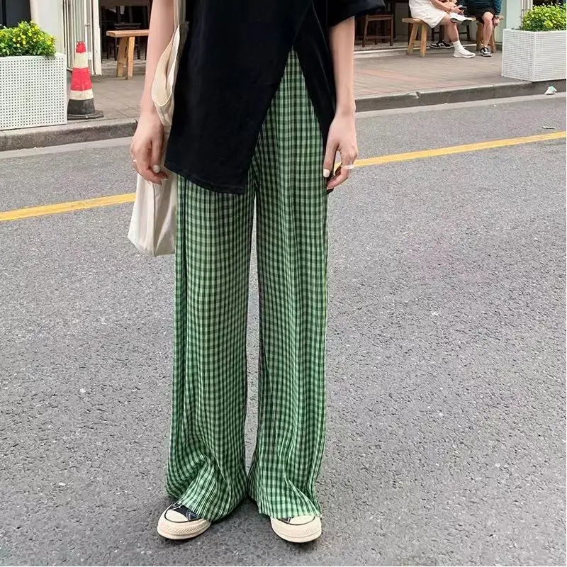 Loose retro green plaid wide leg pants Women spring 2023 high waist loose versatile casual split floor long pants female tops
Loose retro green plaid wide leg pants Women spring 2023 high waist loose versatile casual split floor long pants female tops