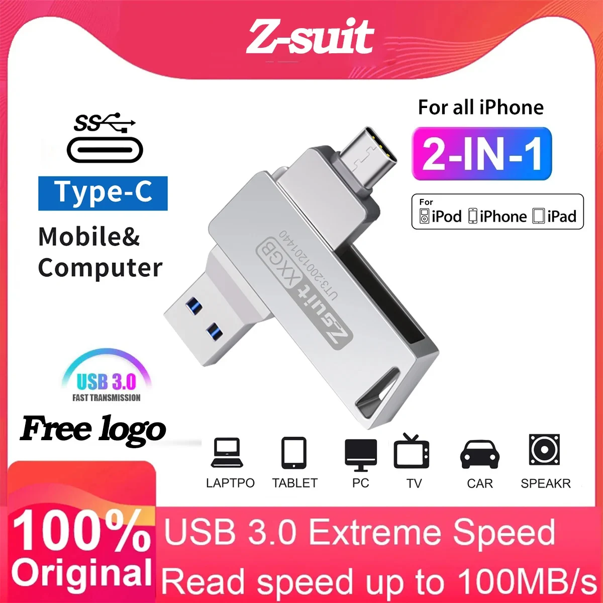 

USB Flash Drive 2 IN 1 TYPE-C USB 3.0 128G Pen Drive 64GB Metal Waterproof Flash Drive 32GB Pendrive Memory Stick Free Gift Logo