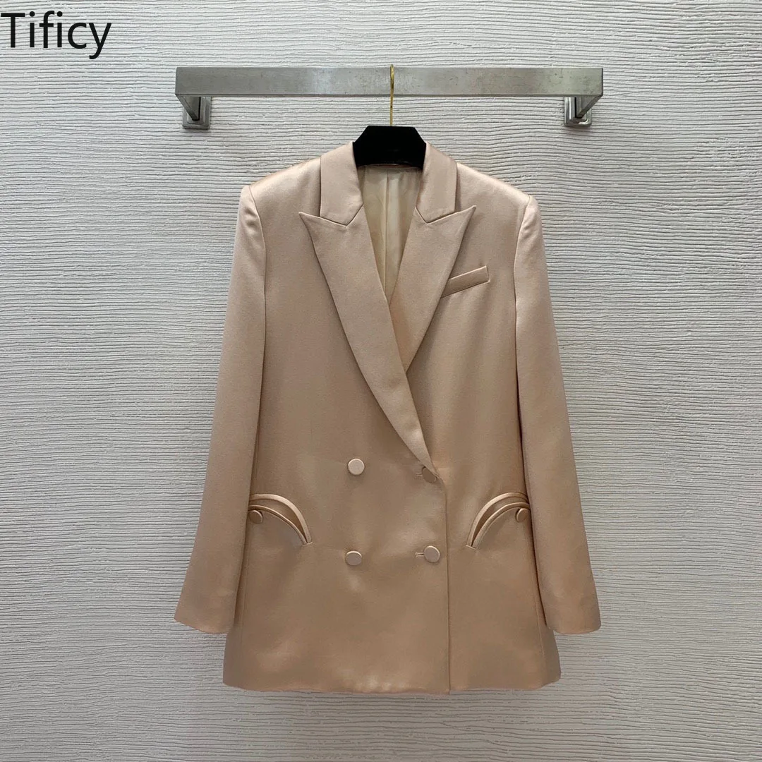 

TIFICY New Women's Fashion Blazer Suit Acetate Fabric Fashionable Loose Lapel Long Sleeve Celebrity Style Solid Color Jacket