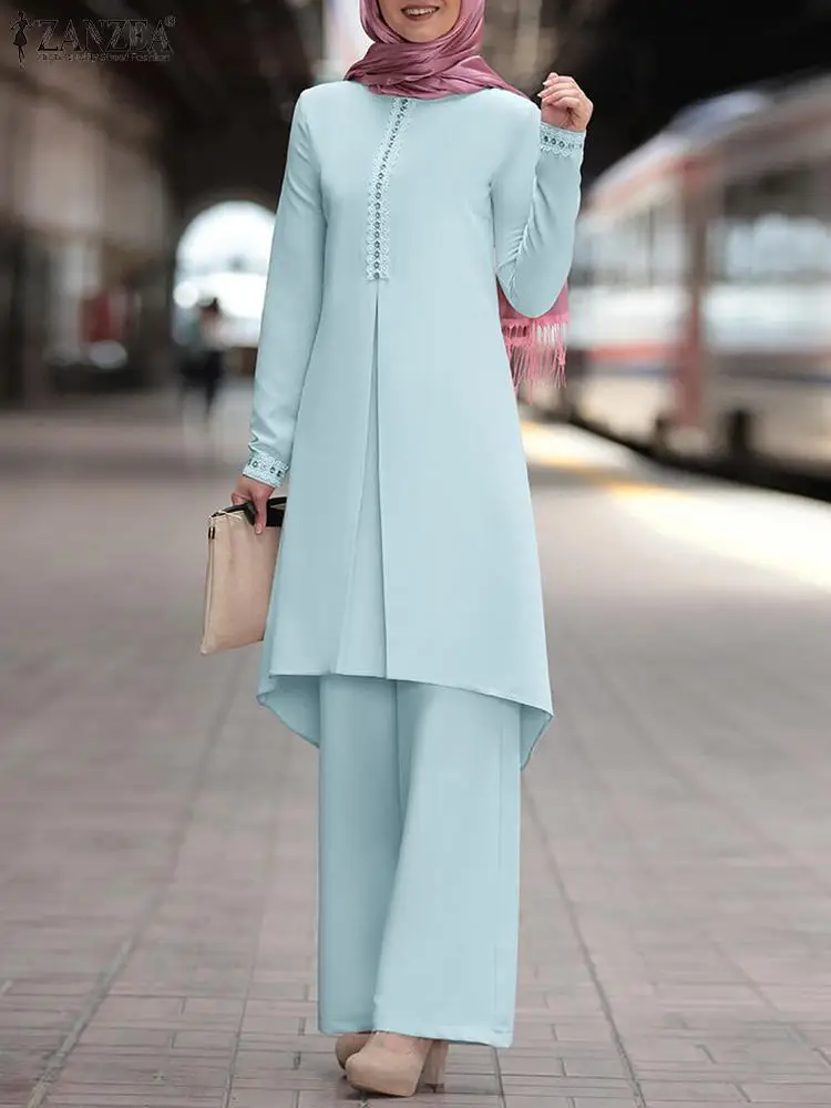 ZANZEA Muslim Autumn Fashion Urban Tracksuits 2PCS Long Sleeve Blouse Wide Leg Pants Casual Lace Islamic Clothing Matching Sets
ZANZEA Muslim Autumn Fashion Urban Tracksuits 2PCS Long Sleeve Blouse Wide Leg Pants Casual Lace Islamic Clothing Matching Sets