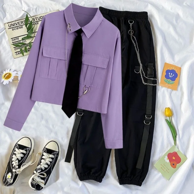2024Spring Autumn New Women Metallic Chain 2Piece Set Lapel Collar Necktie Long Sleeved Shirt+High Waist Trendy Cargo Pants Suit
2024Spring Autumn New Women Metallic Chain 2Piece Set Lapel Collar Necktie Long Sleeved Shirt+High Waist Trendy Cargo Pants Suit