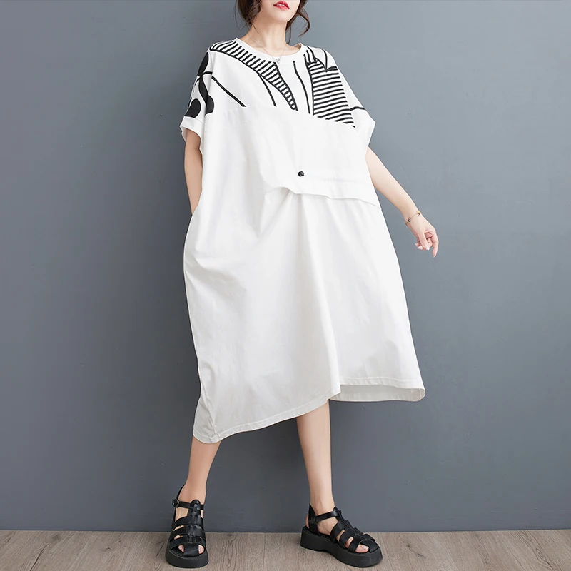 Japanese Style Print Striped Patchwork Chic Girl's Loose Black White Summer Dress Draw String Street Fashion Women Casual Dress
Japanese Style Print Striped Patchwork Chic Girl's Loose Black White Summer Dress Draw String Street Fashion Women Casual Dress