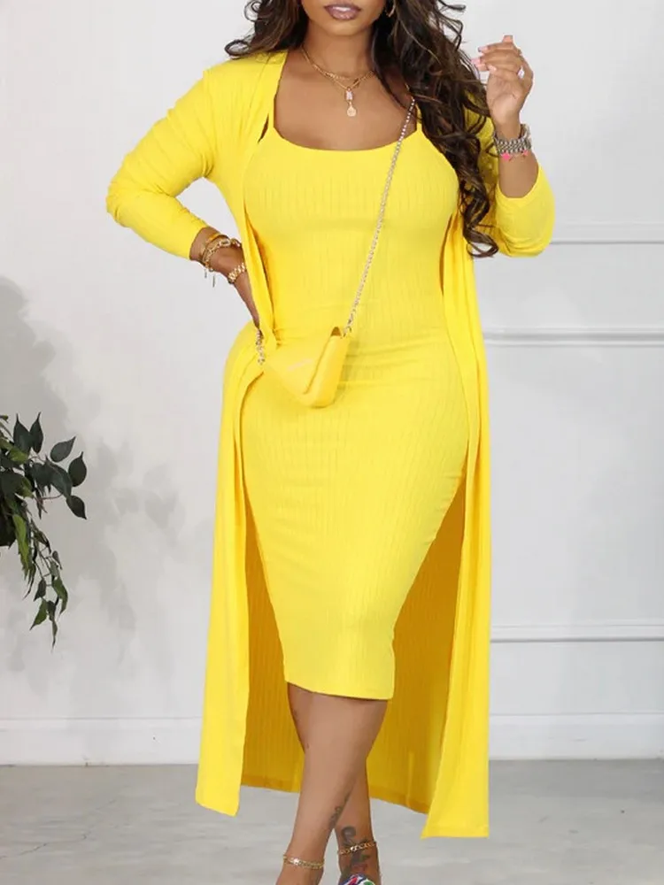 Autumn Casual Solid Color 2 Piece Outfits for Women Spaghetti Strap Bodycon Long Dress+full Sleeve Cardigan Business Attirewear
Autumn Casual Solid Color 2 Piece Outfits for Women Spaghetti Strap Bodycon Long Dress+full Sleeve Cardigan Business Attirewear