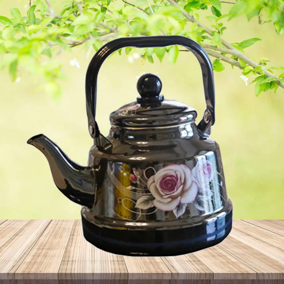 

1.7L Enamel Boiling Kettle Black Porcelain Enameled Flat-Bottomed Pot Ancient Bell Teapot For Induction Cooker Boil Water Pot