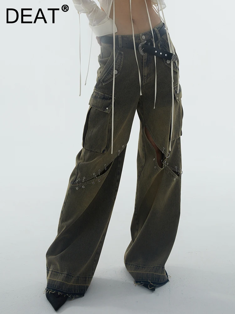 DEAT Fashion Women's Cotton Jeans Pockets Metal Ring Hollow Out Make Old Full-length Denim Pants Autumn Y2K 2023 New 7AB1569
DEAT Fashion Women's Cotton Jeans Pockets Metal Ring Hollow Out Make Old Full-length Denim Pants Autumn Y2K 2023 New 7AB1569