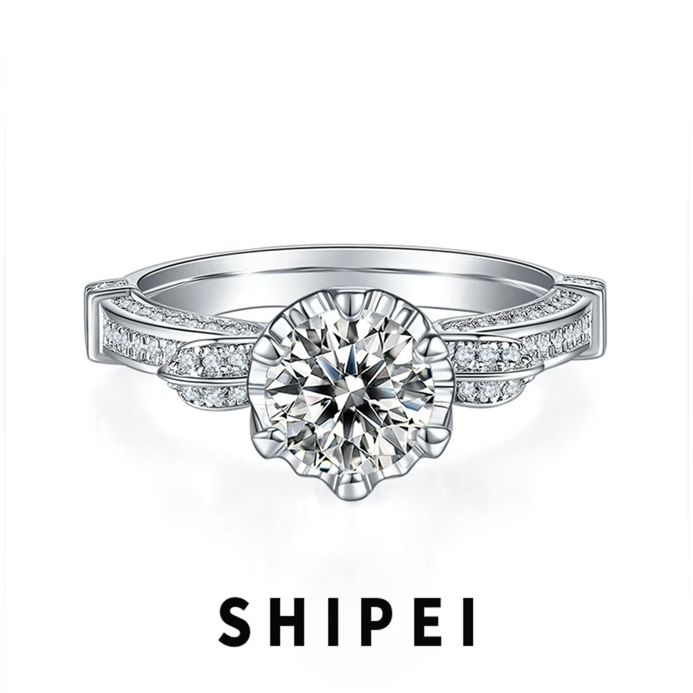 

SHIPEI 6.5MM D Moissanite Diamond Ring Fine Jewelry For Women Eternity Wedding Engagement 925 Sterling Silver Anniversary Gift