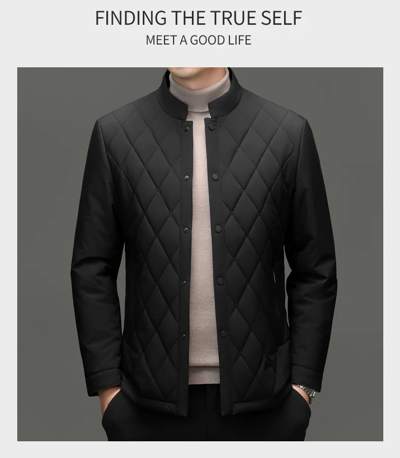 سترة رجالية فاخرة من حرير التوت بياقة عالية، تصميم جديد أنيق لفصلي الخريف والشتاء، معطف عملي غير رسمي مقاوم للرياح سترة رجالية فاخرة من حرير التوت بياقة عالية، تصميم جديد أنيق لفصلي الخريف والشتاء، معطف عملي غير رسمي مقاوم للرياح