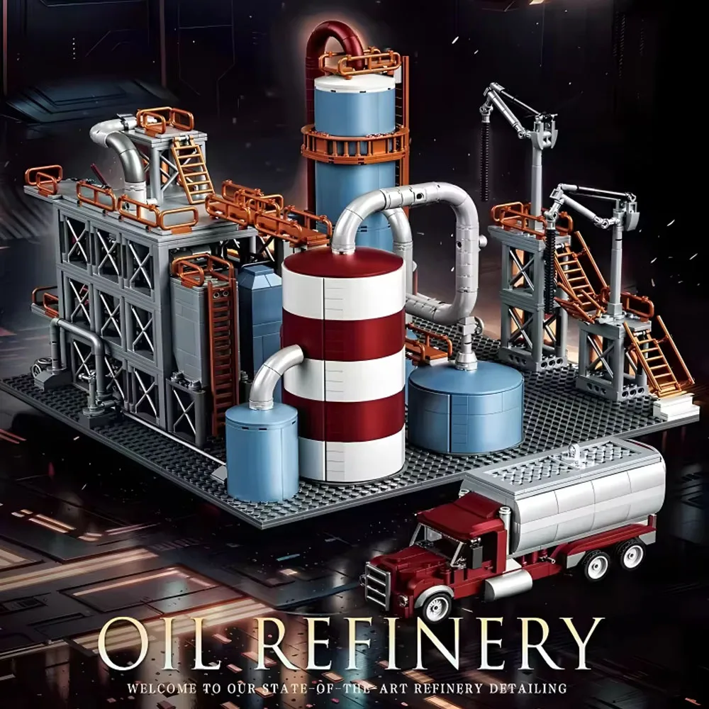 MOC City Street View Building Blocks Oil Refinery Chemical Factory Transport Station Model Construction Bricks Toys Kids Gifts MOC City Street View Building Blocks Oil Refinery Chemical Factory Transport Station Model Construction Bricks Toys Kids Gifts